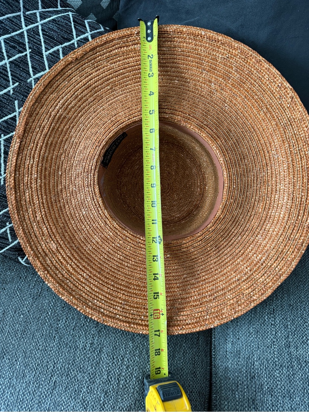 HOLT REFREW WIDE BRIM STRAW SUN HAT - COGNAC BROWN - Picture 5 of 5